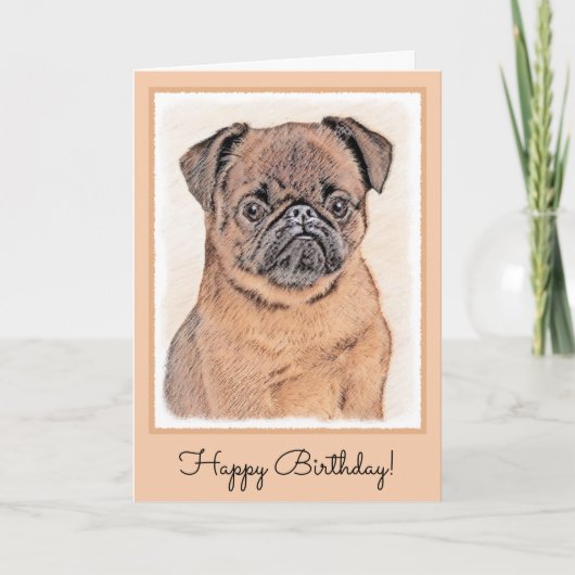 ブリュッセルグリフォン絵画スムーズオリジナルドッグアート カード (正面)