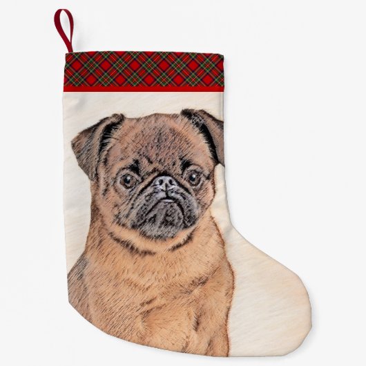 ブリュッセルグリフォン絵画スムーズオリジナルドッグアート スモールクリスマスストッキング (正面)