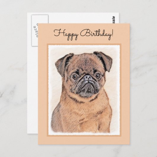 ブリュッセルグリフォン絵画スムーズオリジナルドッグアート ポストカード (正面/裏面)