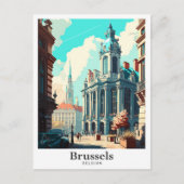 ブリュッセルベルギーアートヴィンテージトラベルイラストレーション ポストカード (正面)