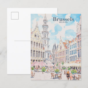 ブリュッセルベルギーガッシュ絵を描イラストレーション旅行 ポストカード