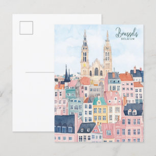 ブリュッセルベルギーガッシュ絵を描イラストレーション旅行 ポストカード