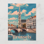 ブリュッセルベルギーヴィンテージレトロ旅行イラストレーション ポストカード (正面)