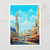 ブリュッセルベルギーヴィンテージ旅行イラストレーション ポストカード (正面)