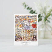 ブリュッセルベルギー旅行水の色の手描き ポストカード (スタンド正面)