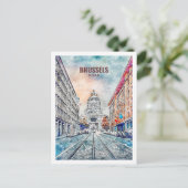 ブリュッセルベルギー有名な旅行水の色のスケッチ ポストカード (スタンド正面)