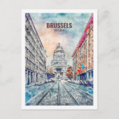 ブリュッセルベルギー有名な旅行水の色のスケッチ ポストカード (正面)