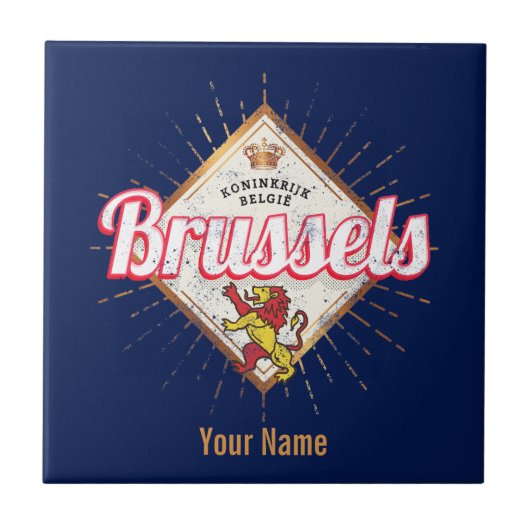 ブリュッセルヨーロッパキャピタルベルギーレトロライオンヴィンテージ タイル (正面)
