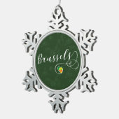 ブリュッセル市旗ハート スノーフレークピューターオーナメント (右)