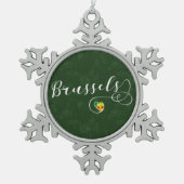 ブリュッセル市旗ハート スノーフレークピューターオーナメント (正面)