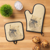 ブリュッセル絵を描グリフォン赤ざらめかわいいドッグアート 鍋つかみ&鍋敷きセット (トップダウン)