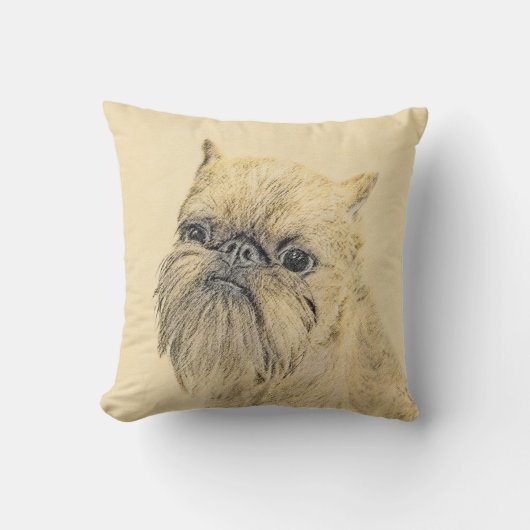 ブリュッセル絵画グリフォンの – かわいいオリジナルドッグアート クッション (正面)