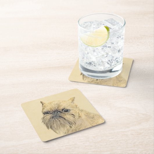 ブリュッセル絵画グリフォンの – かわいいオリジナルドッグアート スクエアペーパーコースター (インサイチュ)