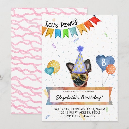 ブリュッセル・グリフォンがパウィードッグ誕生日パーティーを開催 招待状 (正面/裏面)