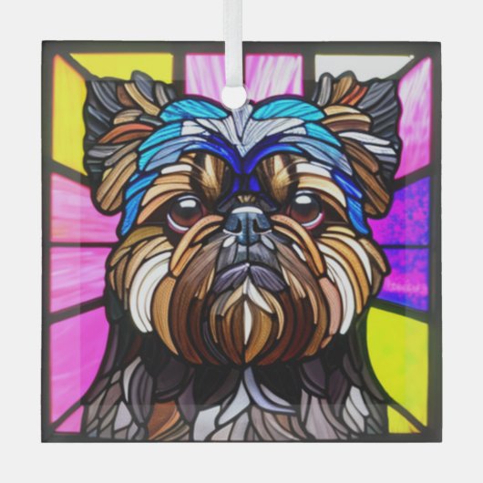 ブリュッセル・グリフォン「ステンドグラス」 ガラスオーナメント (正面)