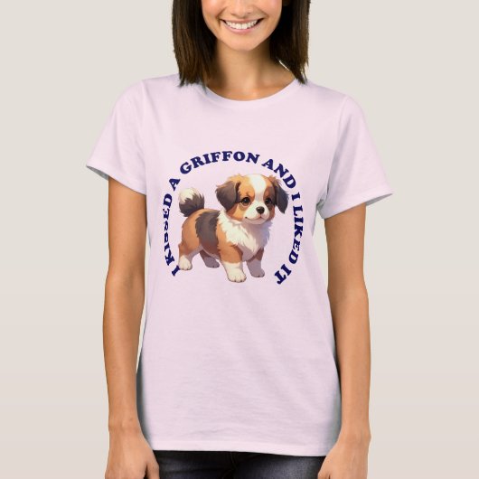 ブリュッセル・グリフォン+子犬のキス Tシャツ (正面)