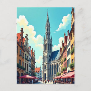 ブリュッセル ベルギー グアッシュ 絵画 イラスト 旅行 ポストカード