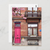 ブリュッセル・ベルギー・ピンク・ドア ポストカード (正面/裏面)