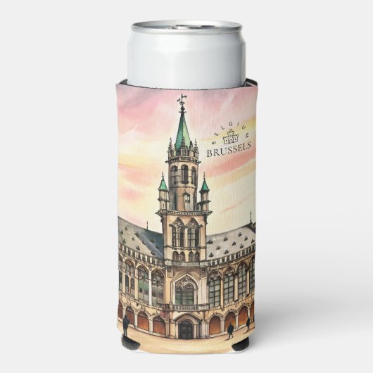 ブリュッセル ベルギー 水彩画 グランパレス スリム缶クーラー (Seltzer正面)