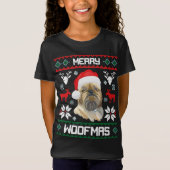 ブリュッセルGriffon犬のメリーなWoofmasのクリスマスのワイシャツ Tシャツ (正面)