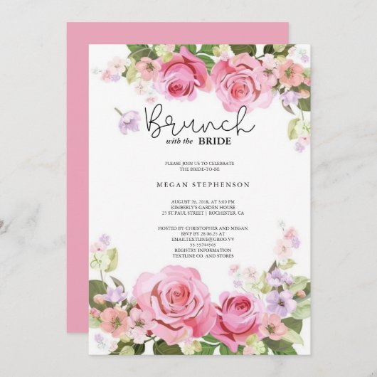 ブリュンチザブライド金ゴールドグリーンブライダルシャワー 招待状 (正面/裏面)