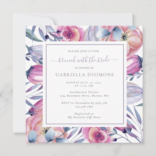 ブリュンチブライドほこりっぽいメイヴウォーターのカラーフローラ 招待状 (正面)