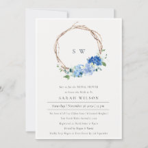ブリリアムブルーフローラリースブライダルシャワー招待状
