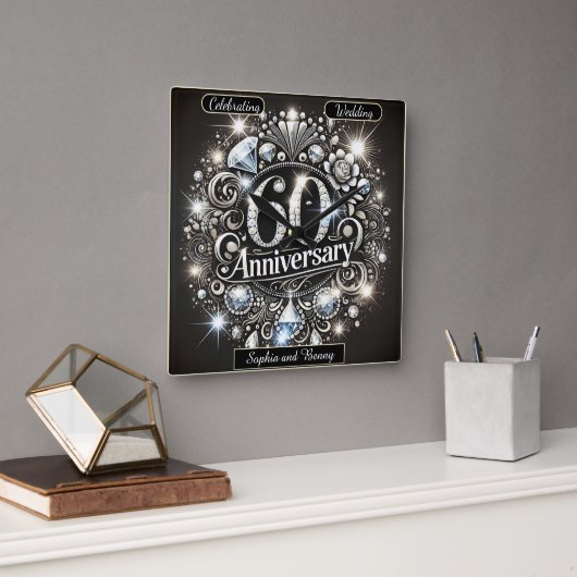 ブリリアンス エターナル:60周年記念デザイン スクエア壁時計 (オフィス)