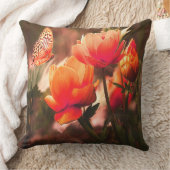 ブリリアントオレンジバラと蝶 クッション (ブランケット)