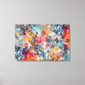 ブリリアントオレンジピンクとティール(緑がかった色)抽象芸術フローラ キャンバスプリント (正面)