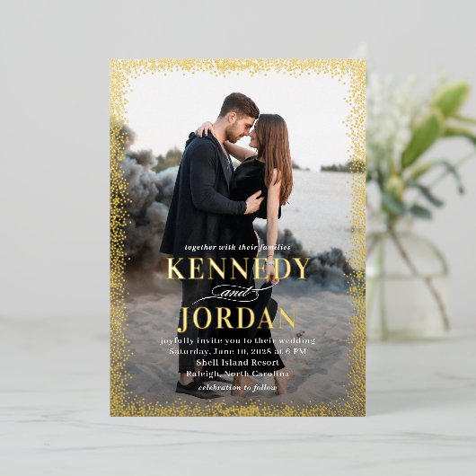 ブリリアントグローフォイルフォト結婚式招待状 箔招待状 (立ち正面)