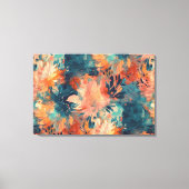 ブリリアントコーラルとティール(緑がかった色)抽象芸術フローラ キャンバスプリント (正面)