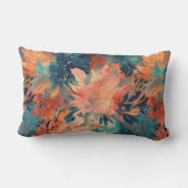 ブリリアントコーラルとティール(緑がかった色)抽象芸術フローラ ランバークッション (裏面)