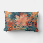 ブリリアントコーラルとティール(緑がかった色)抽象芸術フローラ ランバークッション (正面)