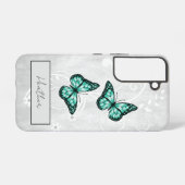ブリリアントティール（緑がかった色）蝶 SAMSUNG GALAXYケース (裏面横)