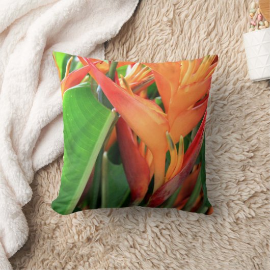 ブリリアントトロピカルヘリコニア花模様 クッション (ブランケット)