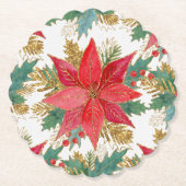 ブリリアントポインセチア&ホリー紙コースター ペーパーコースター (正面)