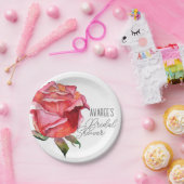 ブリリアントレッドウォーターカラーバラブライダルシャワー ペーパープレート (パーティー)