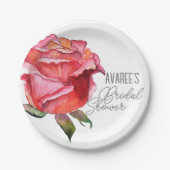 ブリリアントレッドウォーターカラーバラブライダルシャワー ペーパープレート (正面)