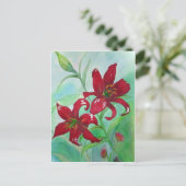 ブリリアントレッドファインアートウォーターカラーフラワーズリンジー ポストカード (スタンド正面)