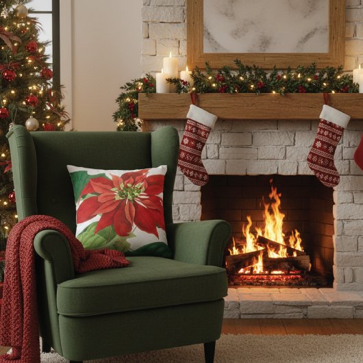 ブリリアントレッドポインセチア植物学 クッション