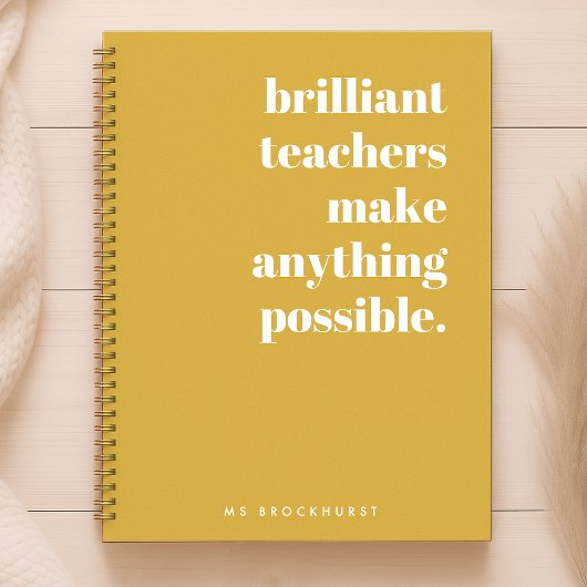 ブリリアント先生マスタードイエローレトロタイポグラフィ ノートブック