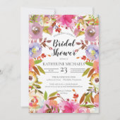 ブリリアント開花ウォーターカラーフローラブライダルシャワーI 招待状 (正面)