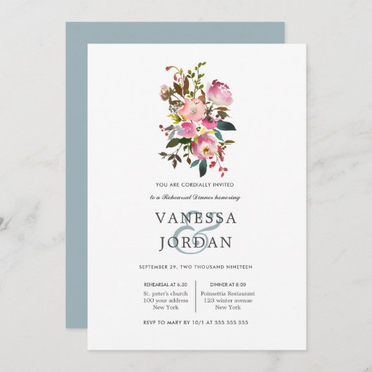 ブリリアント開花結婚ブーケのリハーサルディナー 招待状 (正面/裏面)