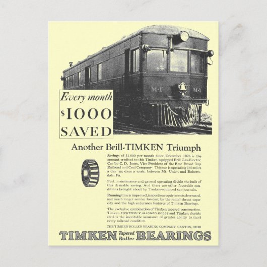 ブリル会社1926 M-1ガス電気自動車はがき ポストカード (正面)