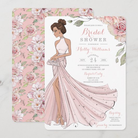 ブリンギーブルネットブライドブライダルシャワー 招待状 (正面/裏面)