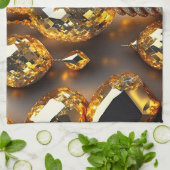 ブリンク！美しいカオスジュエリーの金ゴールド キッチンタオル (折り畳み)