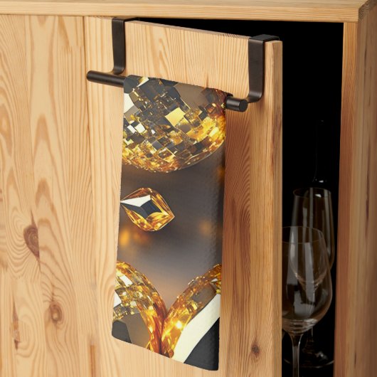 ブリンク！美しいカオスジュエリーの金ゴールド キッチンタオル (三つ折り)