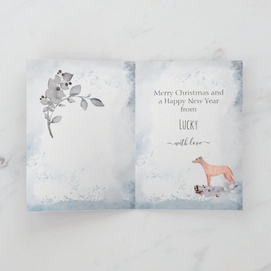 ブリンドグレイハウンドパーソナライズされたラーチャークリスマス シーズンカード (内部)