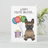 ブリンドルのフレンチブルドッグ 誕生日 かわいいイラスト 犬 招待状 (スタンド正面)